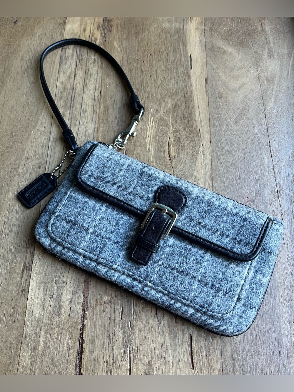 Coach Wool Tweed Wristlet Gray White